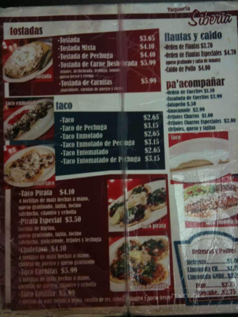 Taqueria la Siberia - Brownsville, TX menu_pic