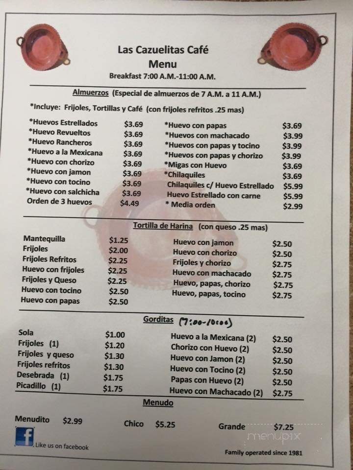 Las Cazuelitas Restaurant - Brownsville, TX menu_pic