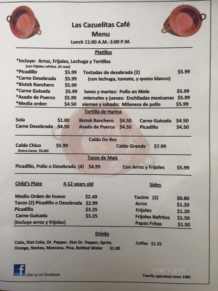 Las Cazuelitas Restaurant - Brownsville, TX menu_pic