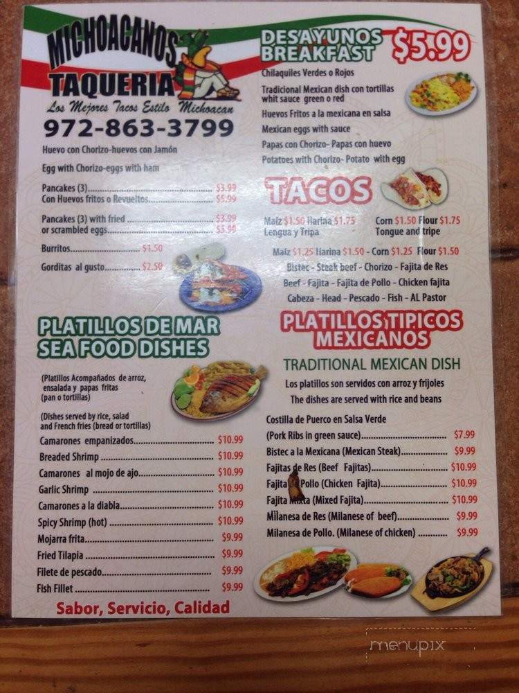 Michoacanos Taqueria - Dallas, TX menu_pic