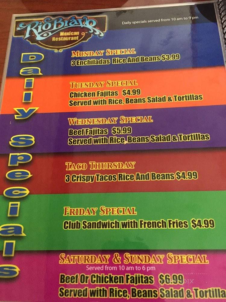Rio Bravo Mexican Restaurant and Bar - Dallas, TX menu_pic