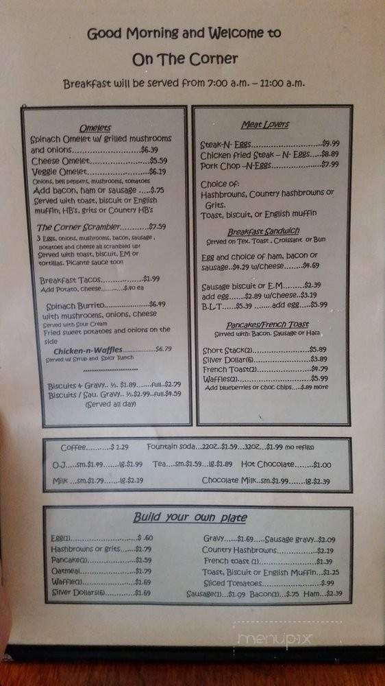 On the Corner - Bay City, TX menu_pic