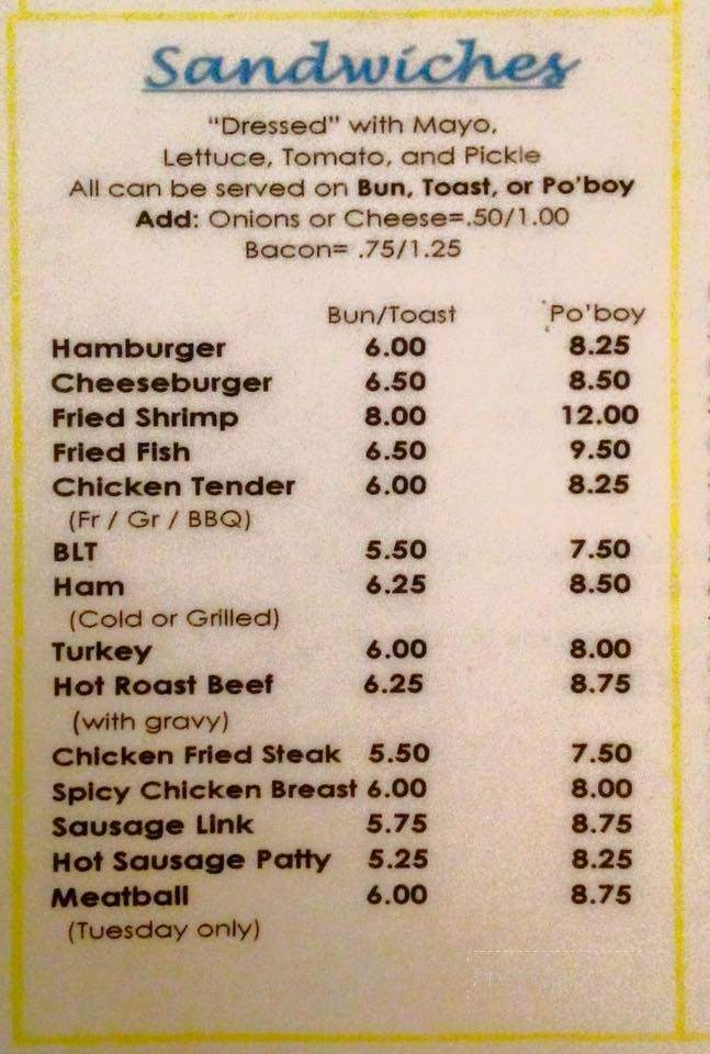 Buddy B's Restaurant - Garyville, LA menu_pic