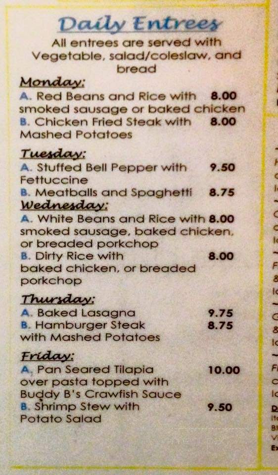 Buddy B's Restaurant - Garyville, LA menu_pic