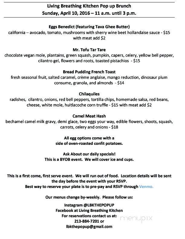Bean's Pop-Up Cuisine - Los Angeles, CA menu_pic