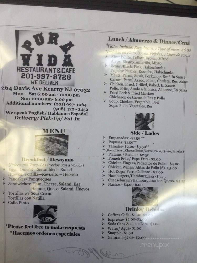 Pura Vida Restaurant & Cafe - Kearny, NJ menu_pic