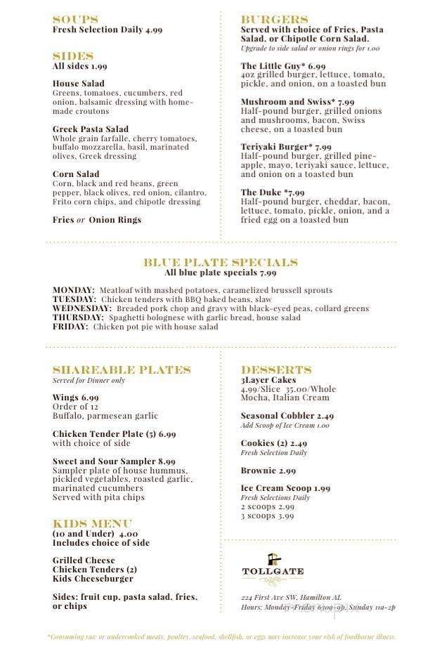 Tollgate - Hamilton, AL menu_pic