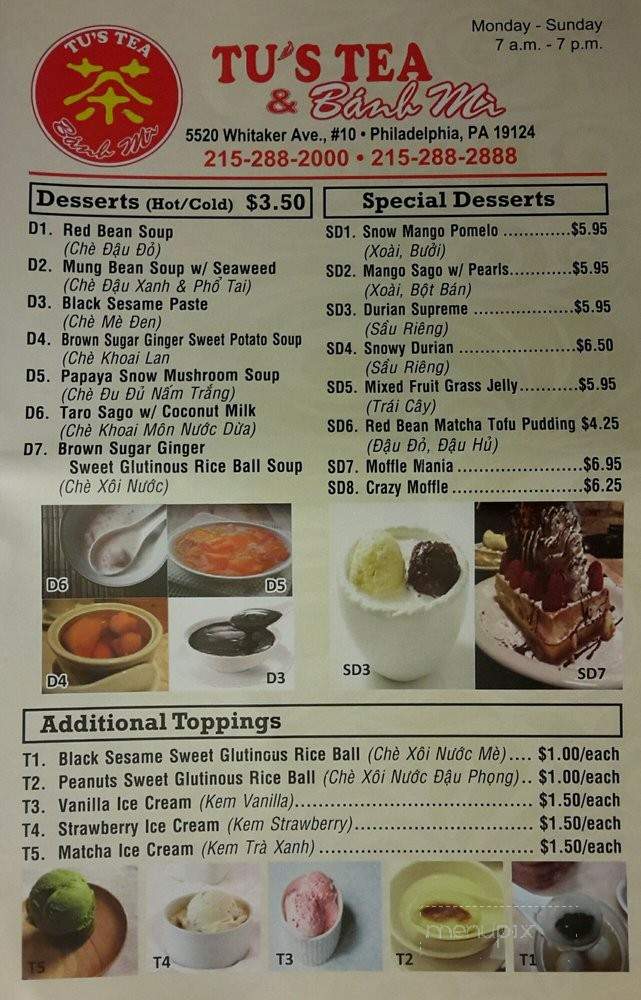 Tu's Tea & Banh Mi - Philadelphia, PA menu_pic