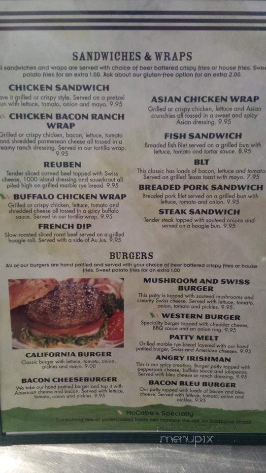 McCabes Pub & Bottle Shop - Merrifield, MN menu_pic