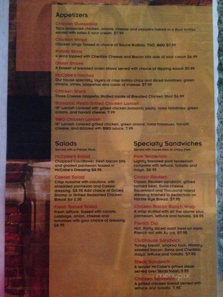 McCabes Pub & Bottle Shop - Merrifield, MN menu_pic