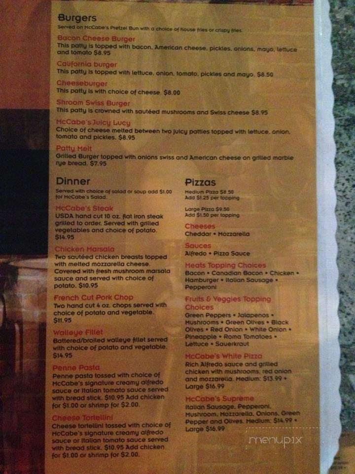McCabes Pub & Bottle Shop - Merrifield, MN menu_pic