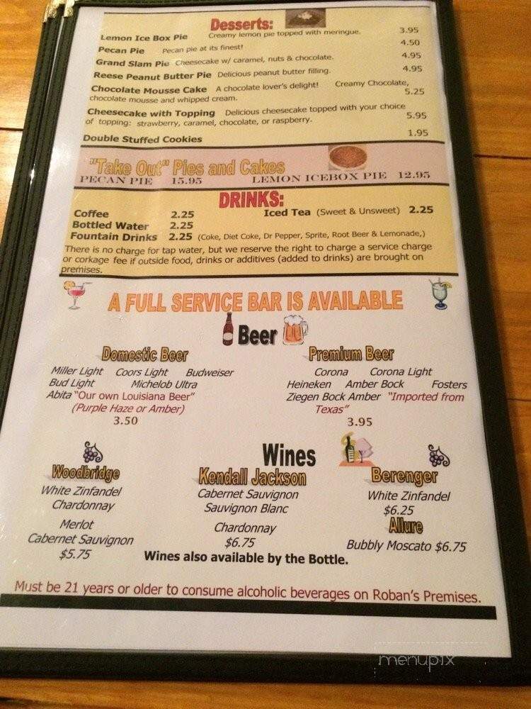Roban's Restaurant Seafood And Steak - Saint Francisville, LA menu_pic