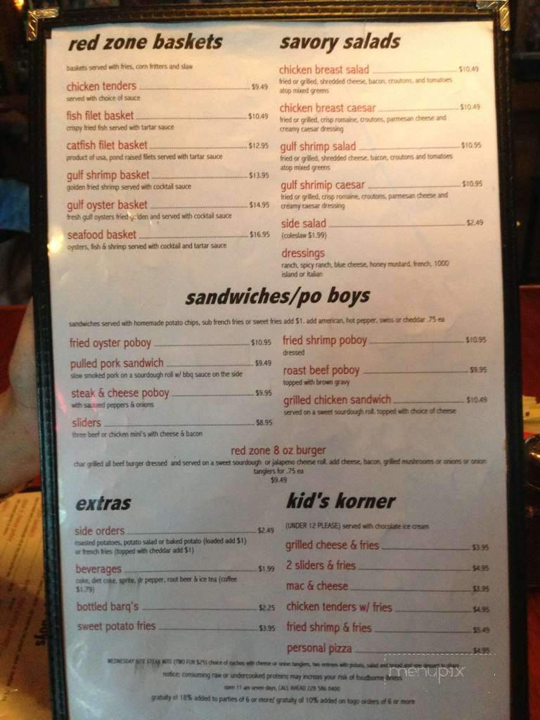 Red Zone - Diamondhead, MS menu_pic