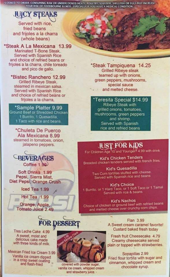 Teresita Mexican Grill - New Hudson, MI menu_pic