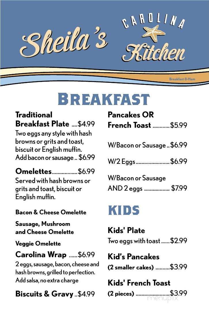 Sheila's Carolina Kitchen - Waves, NC menu_pic