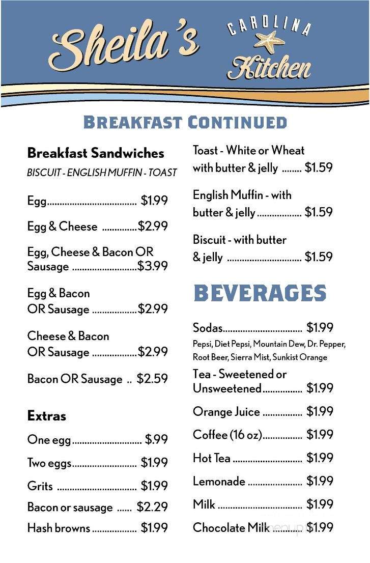 Sheila's Carolina Kitchen - Waves, NC menu_pic