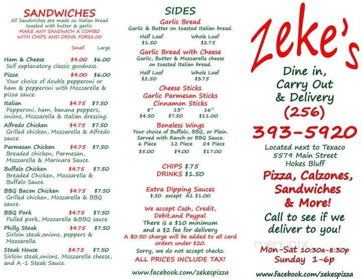 Zeke's - Hokes Bluff, AL menu_pic