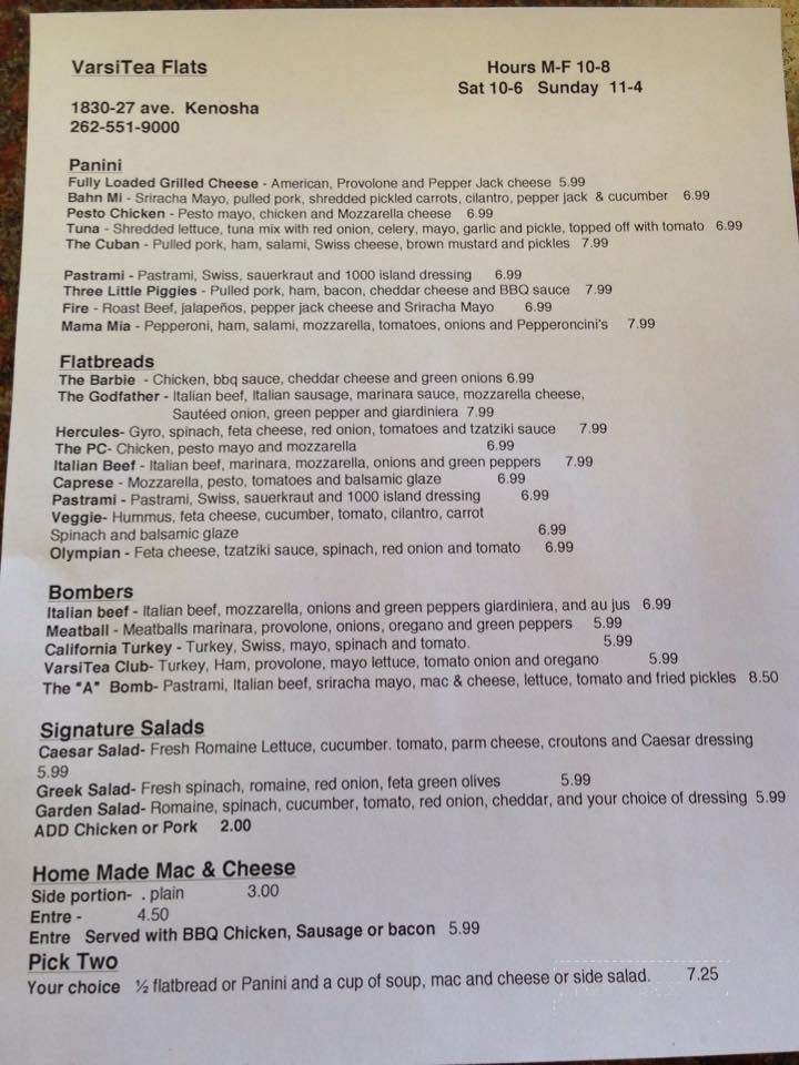 VarsiTea Flats - Kenosha, WI menu_pic