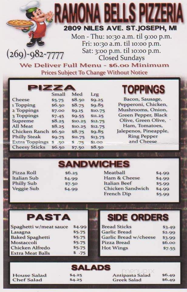 Ramona Bells Pizzeria - St. Joseph, MI menu_pic