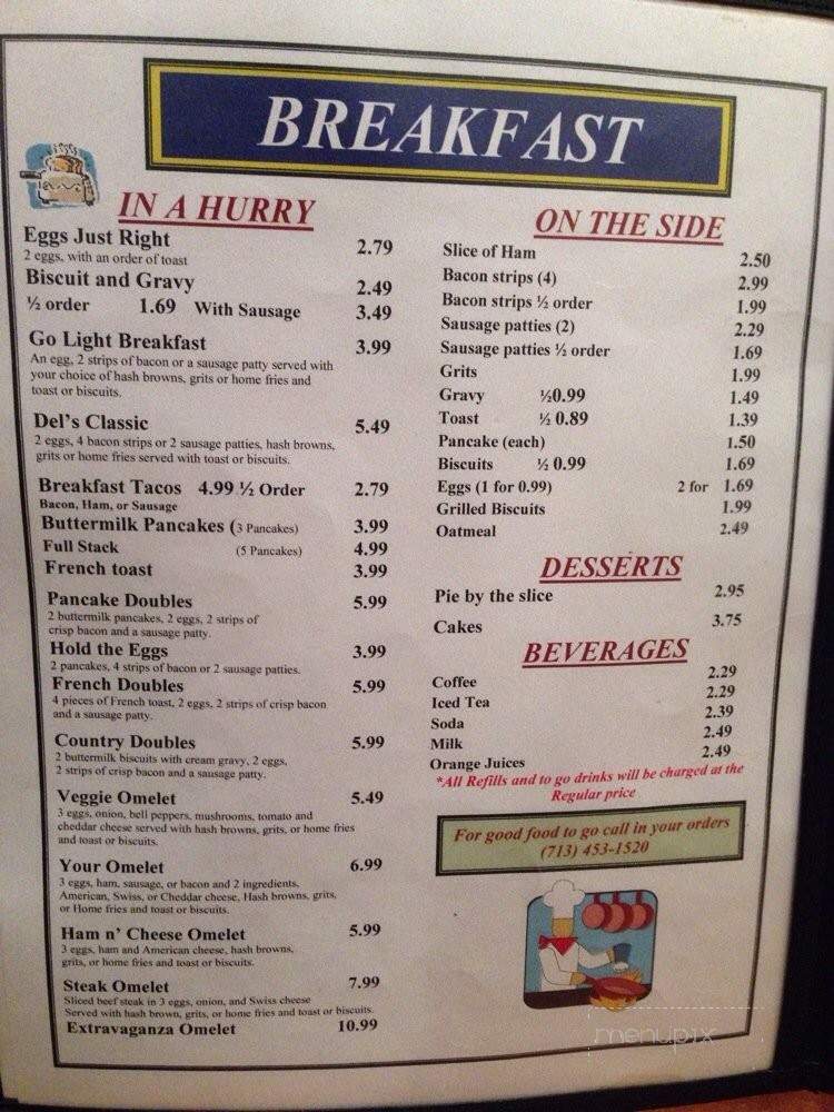 Del's Diner - Houston, TX menu_pic