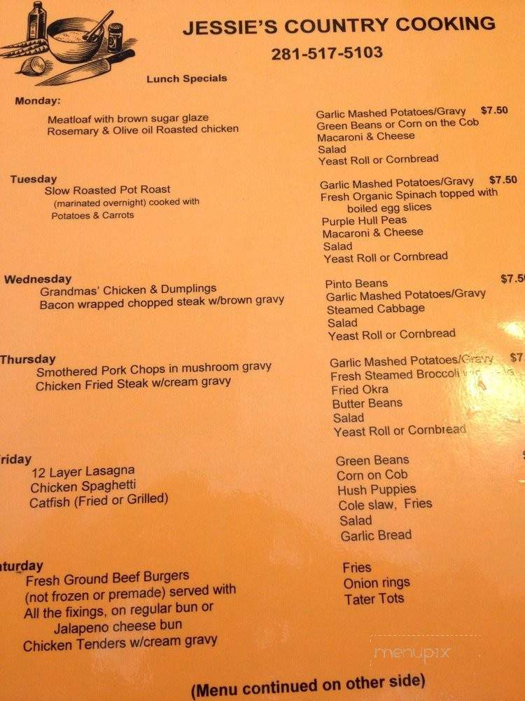 Jessie's Country Cooking - Houston, TX menu_pic