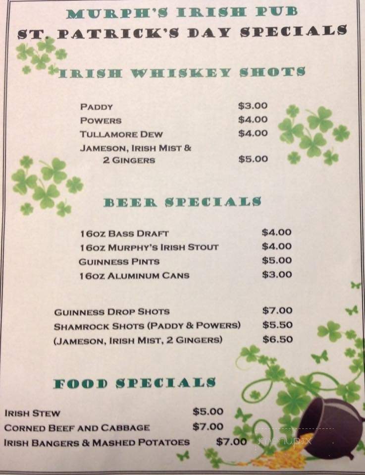 Murph's Irish Pub - Wilmington, DE menu_pic