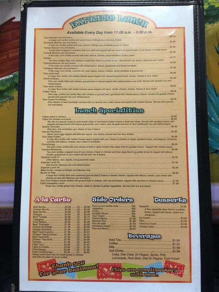 El Patio II Mexican Restaurant - Many, LA menu_pic