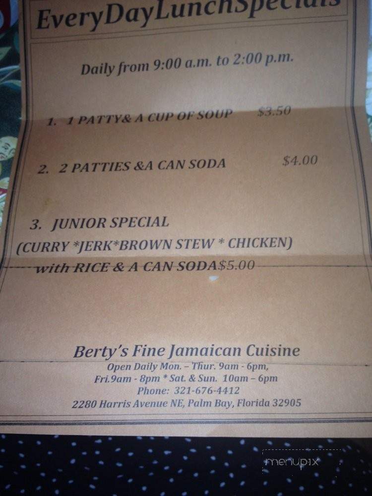 Berty's Fine Jamaican Cuisine - Palm Bay, FL menu_pic