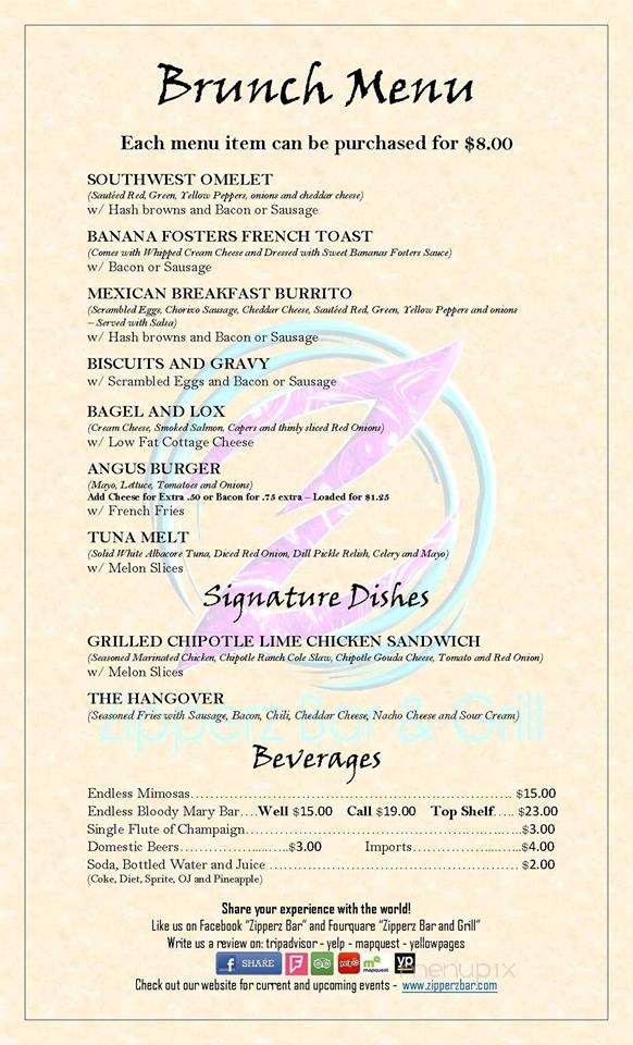 Zipperz Bar & Grill - Cocoa, FL menu_pic