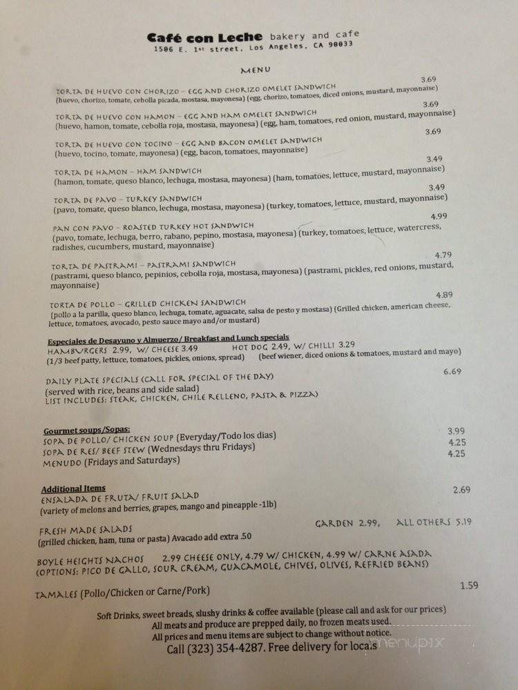 Cafe Con Leche - Los Angeles, CA menu_pic
