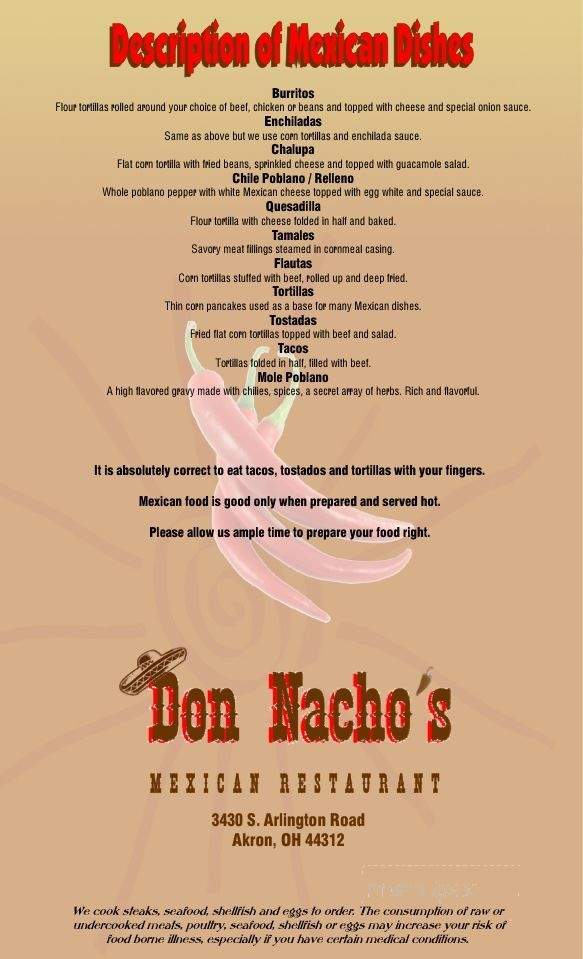 Don Nachos Mexican Restaurant - Akron, OH menu_pic