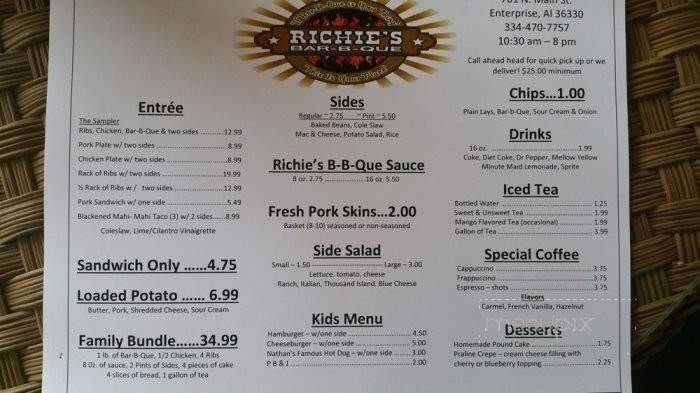 Richie's Bar-B-Que - Enterprise, AL menu_pic