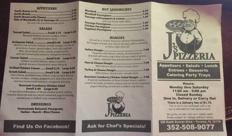 J's Pizzeria - Tavares, FL menu_pic