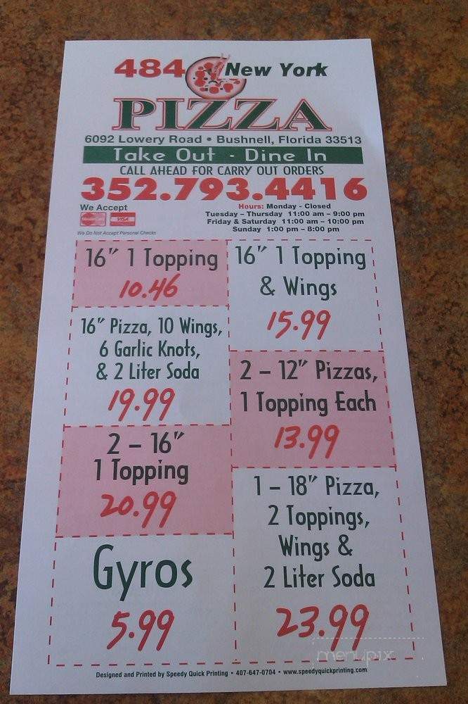 484 New York Pizza - Bushnell, FL menu_pic