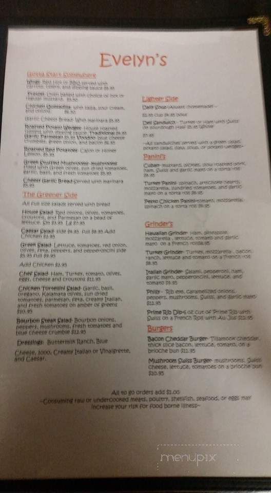 Evelyn's Tavern - Clearlake, WA menu_pic