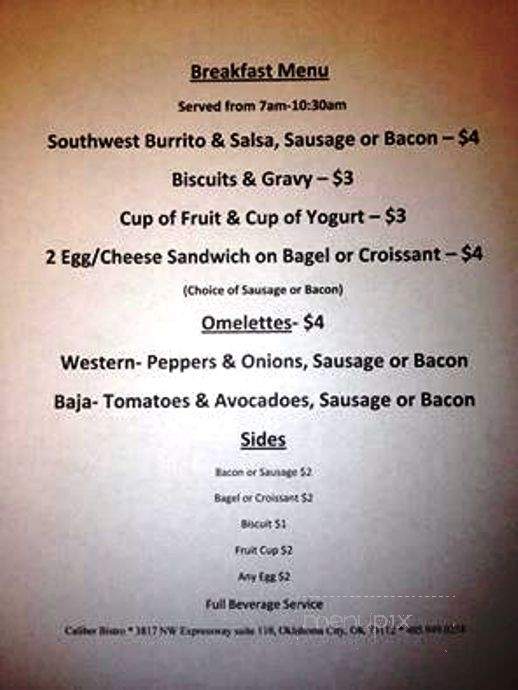 Caliber Bistro - Oklahoma City, OK menu_pic