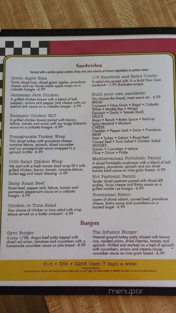 Homestead Coffee & Bakery - Jefferson, IA menu_pic