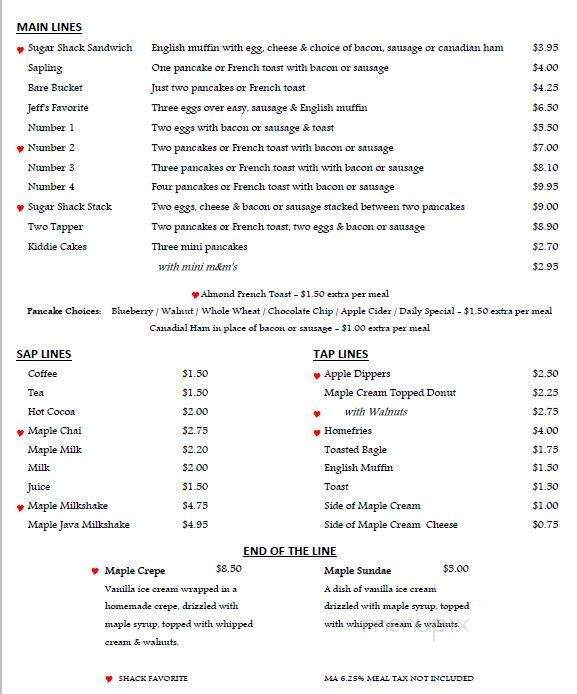 The Red Bucket Sugar Shack - Worthington, MA menu_pic