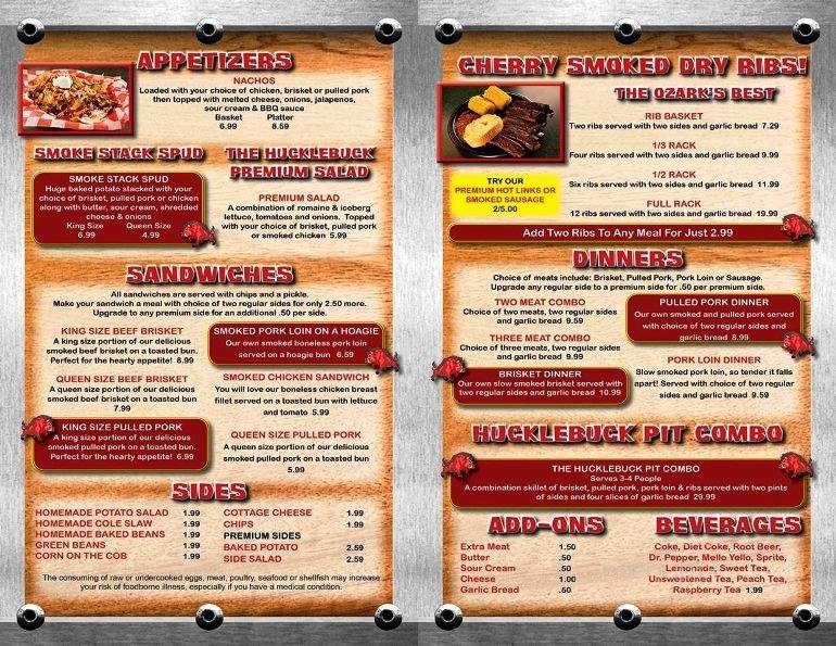 Hucklebuck Smoke and Grill - Ava, MO menu_pic