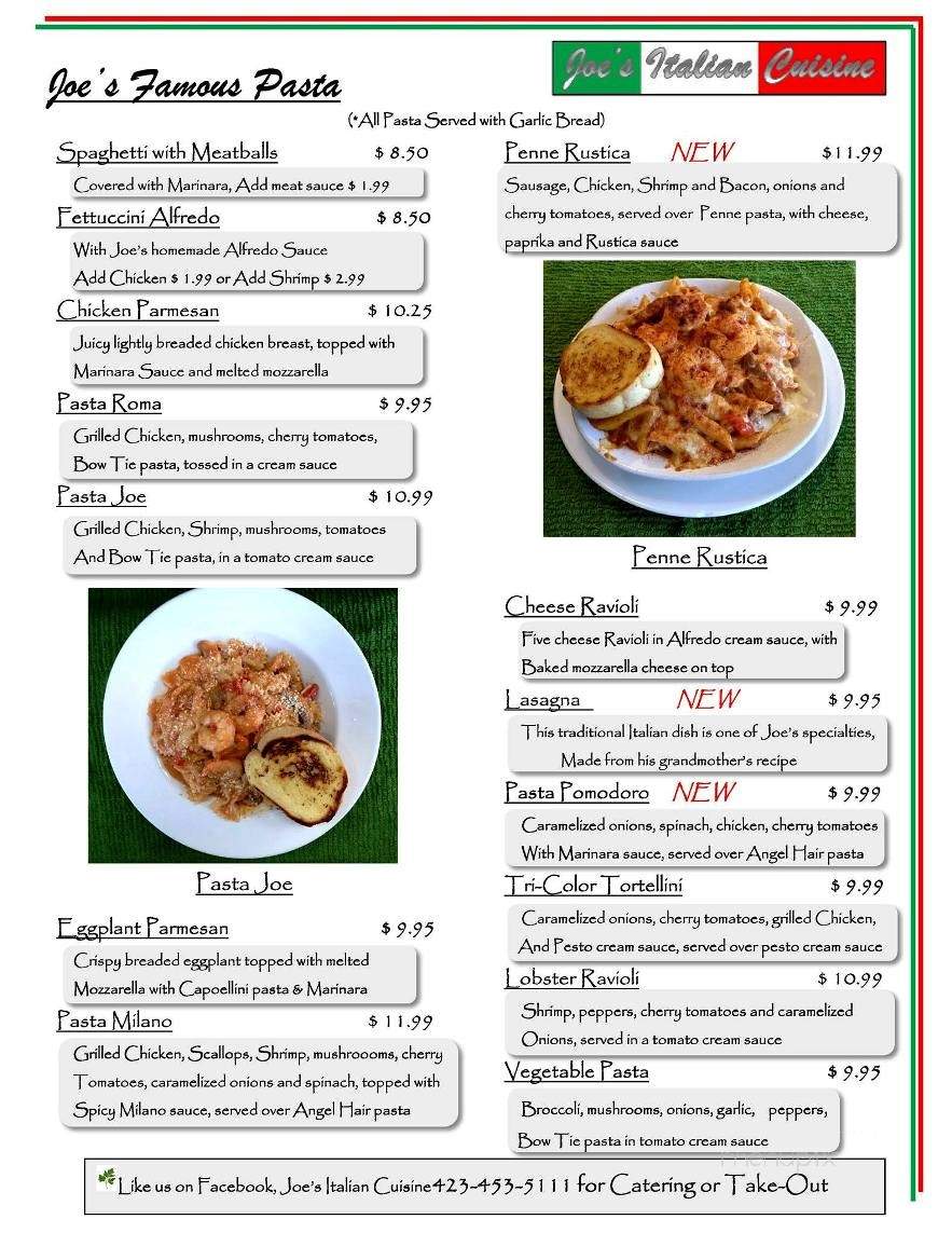 Joe's Italian Cuisine - Athens, TN menu_pic