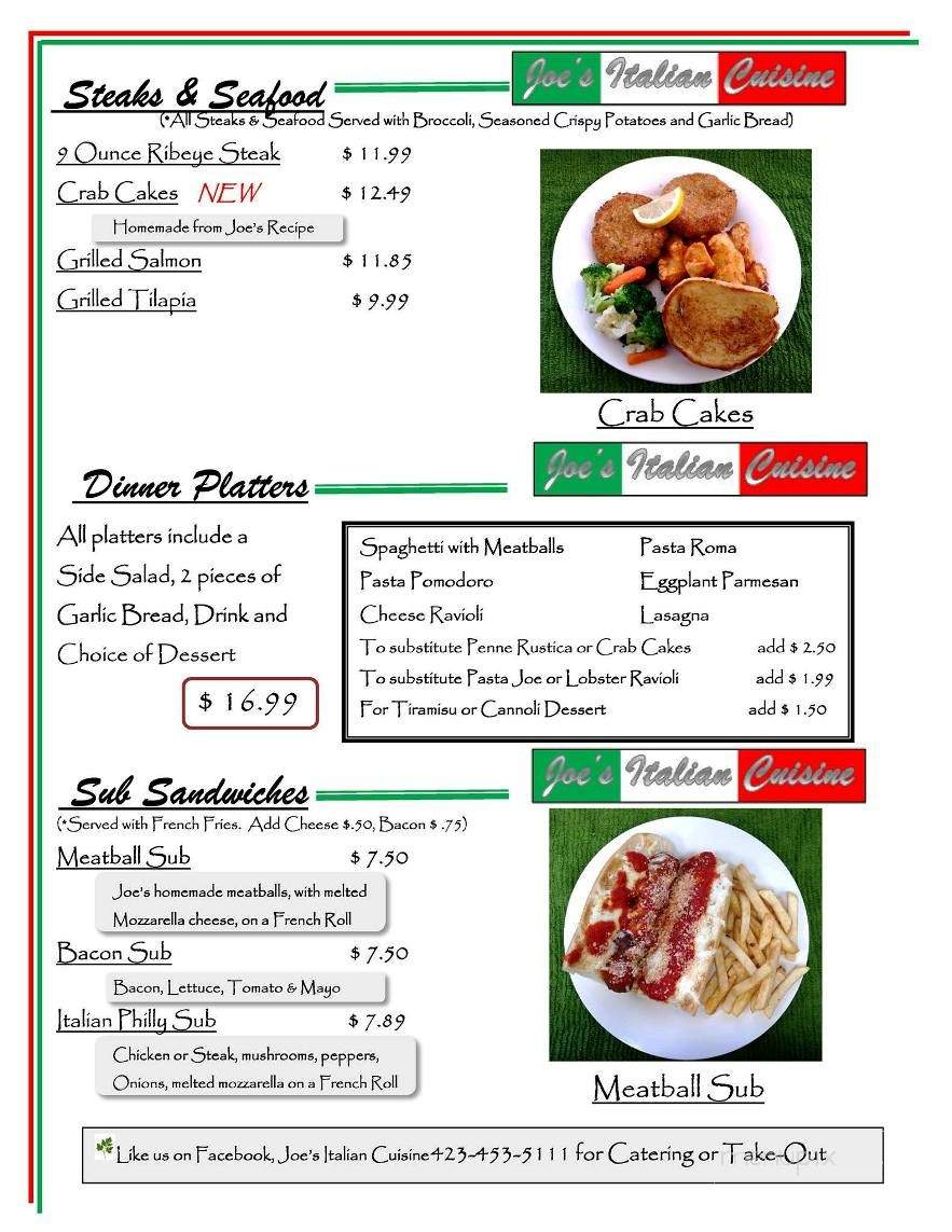 Joe's Italian Cuisine - Athens, TN menu_pic