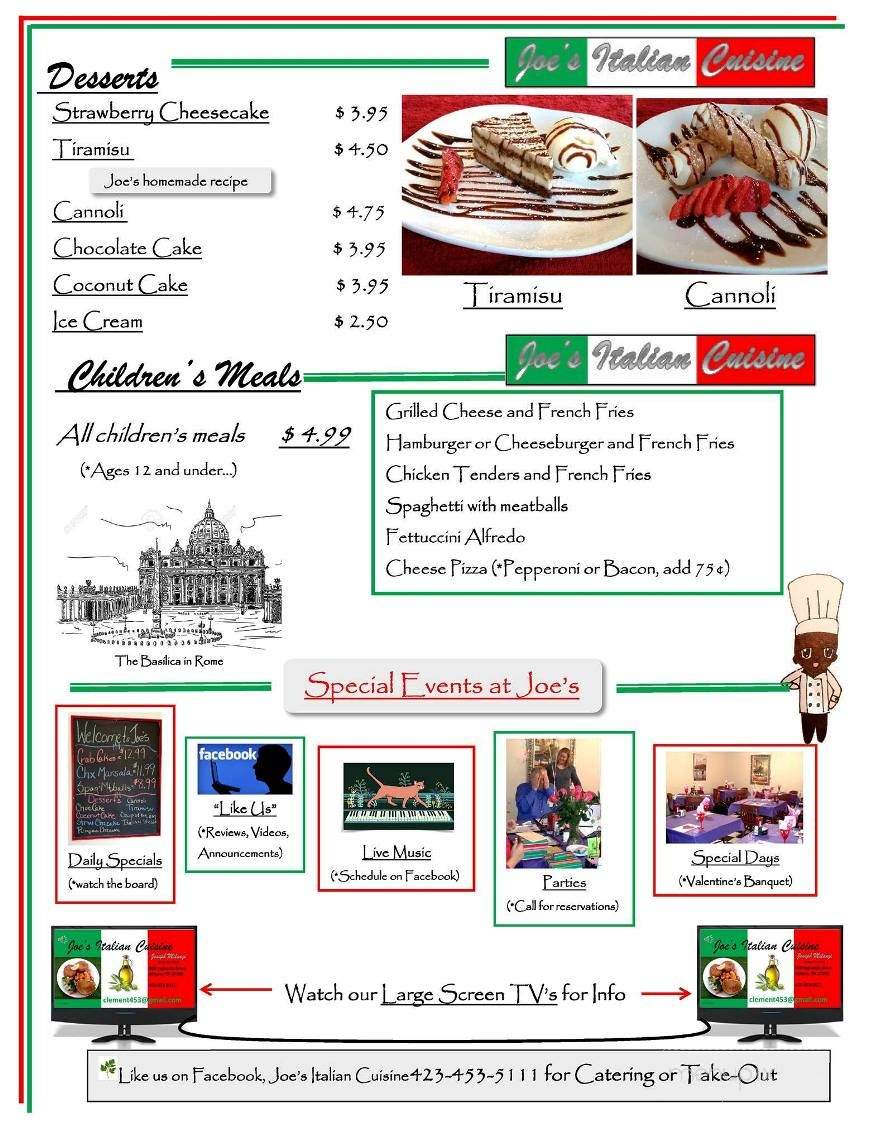 Joe's Italian Cuisine - Athens, TN menu_pic