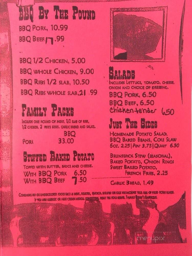 Benny's Bar B Que - Charleston, TN menu_pic