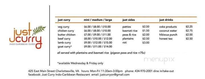 Just Curry - Charlottesville, VA menu_pic