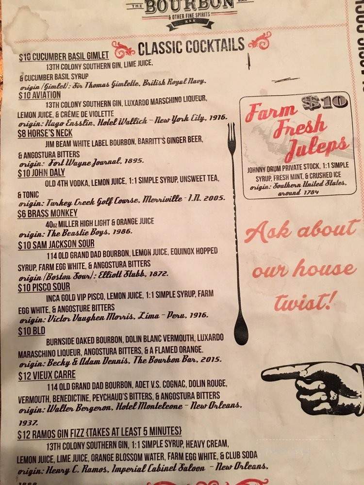 Bourbon Bar - Macon, GA menu_pic