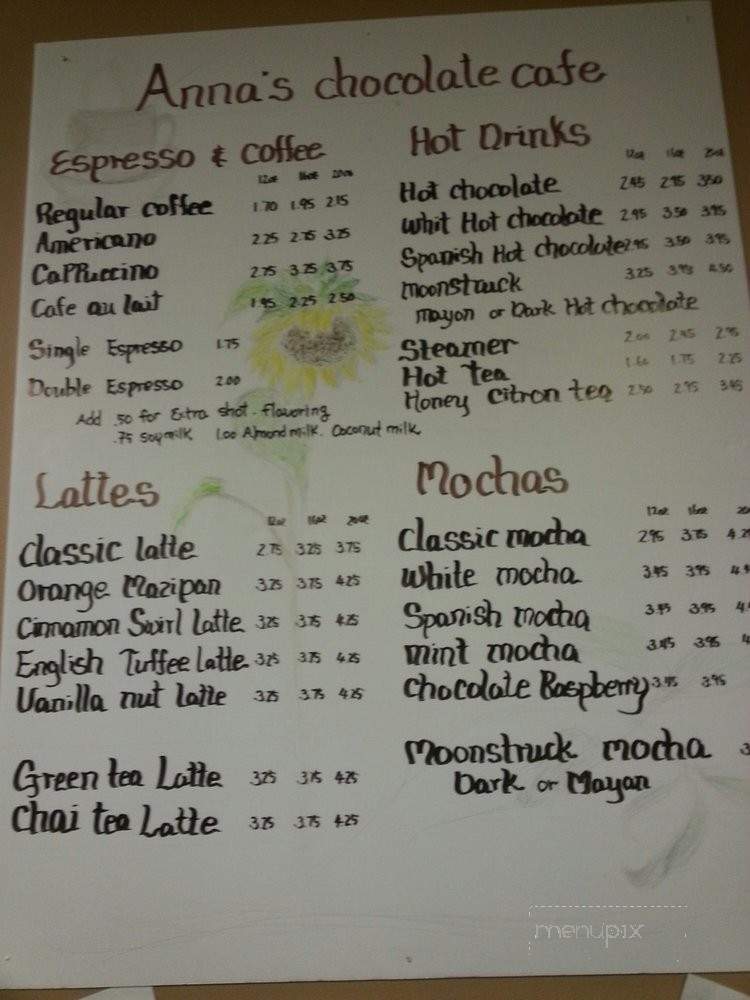 Anna's Chocolate Cafe - Portland, OR menu_pic