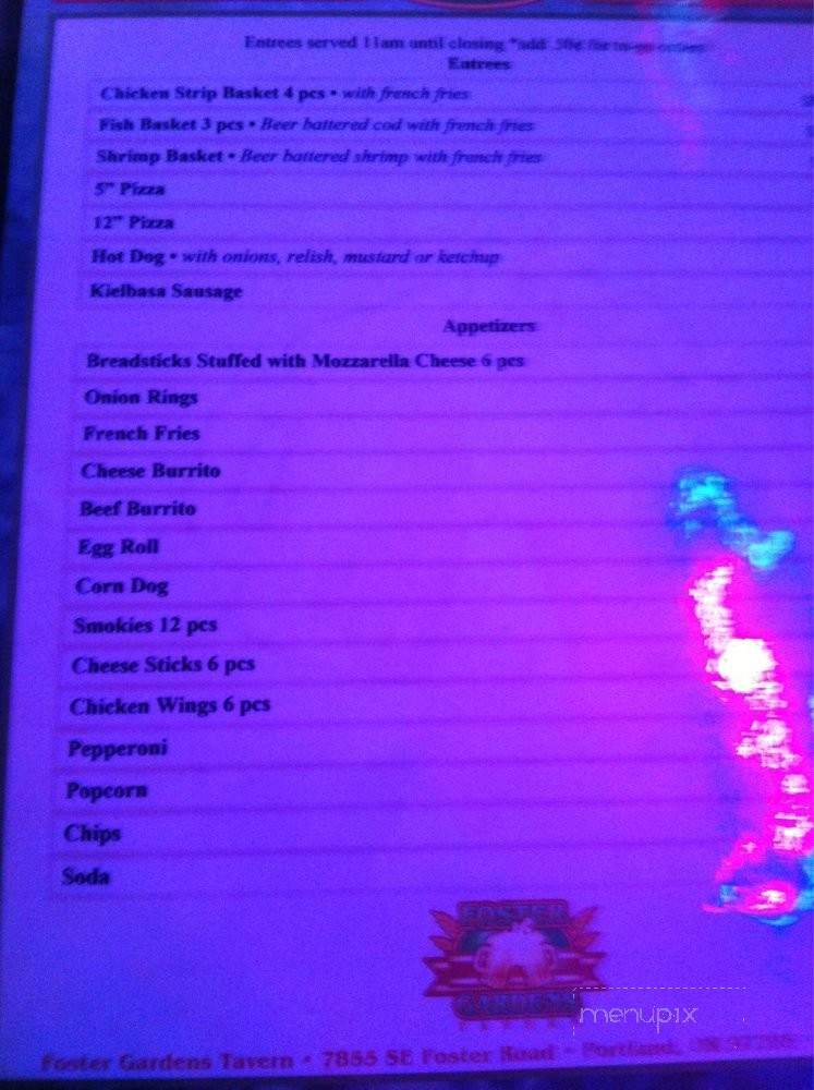 Foster Gardens Tavern - Portland, OR menu_pic