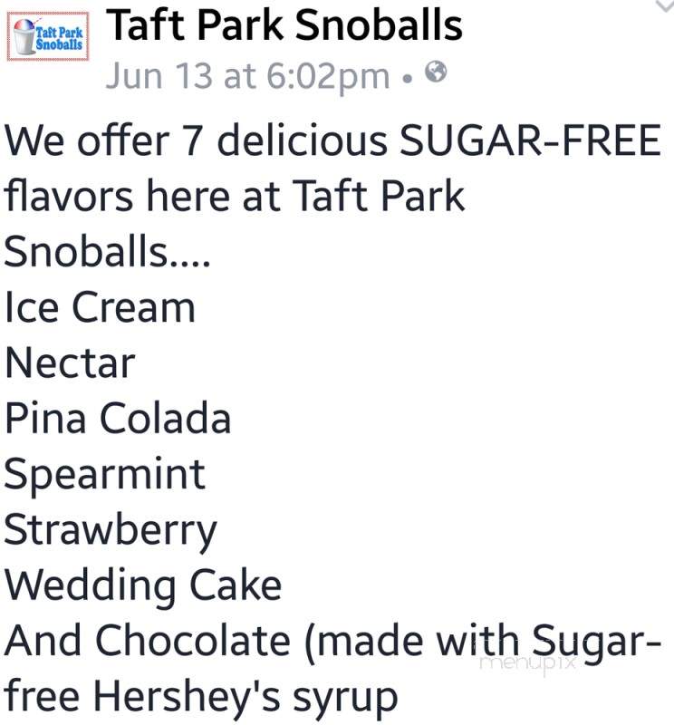 Taft Park Snoballs - Metairie, LA menu_pic