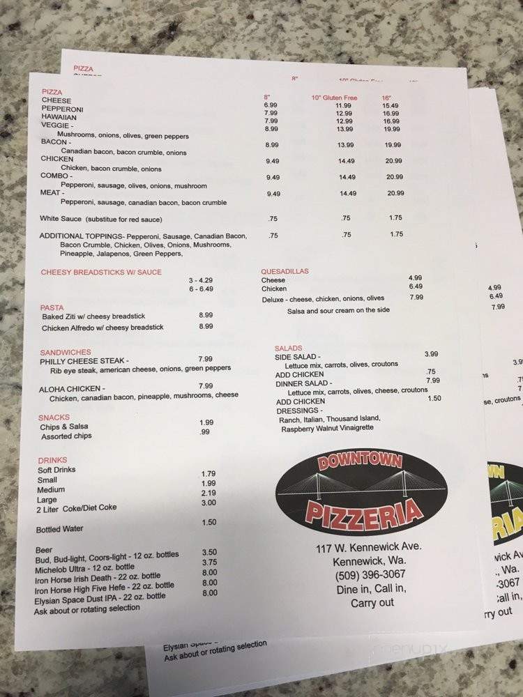 Downtown Pizzeria - Kennewick, WA menu_pic