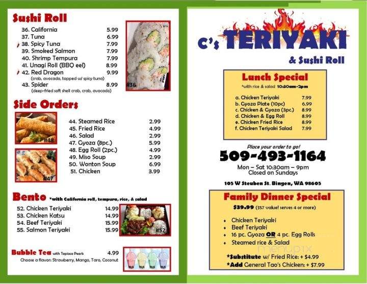 C's Teriyaki - Bingen, WA menu_pic